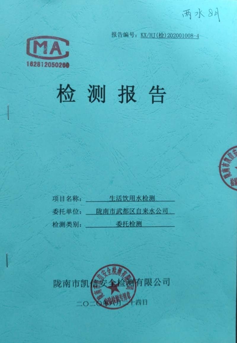 2020年8月24日武都城区饮用水检测报告