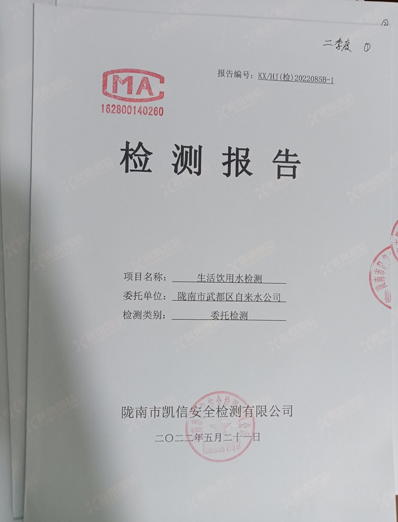 2022年5月21日武都城区饮用水检测报告