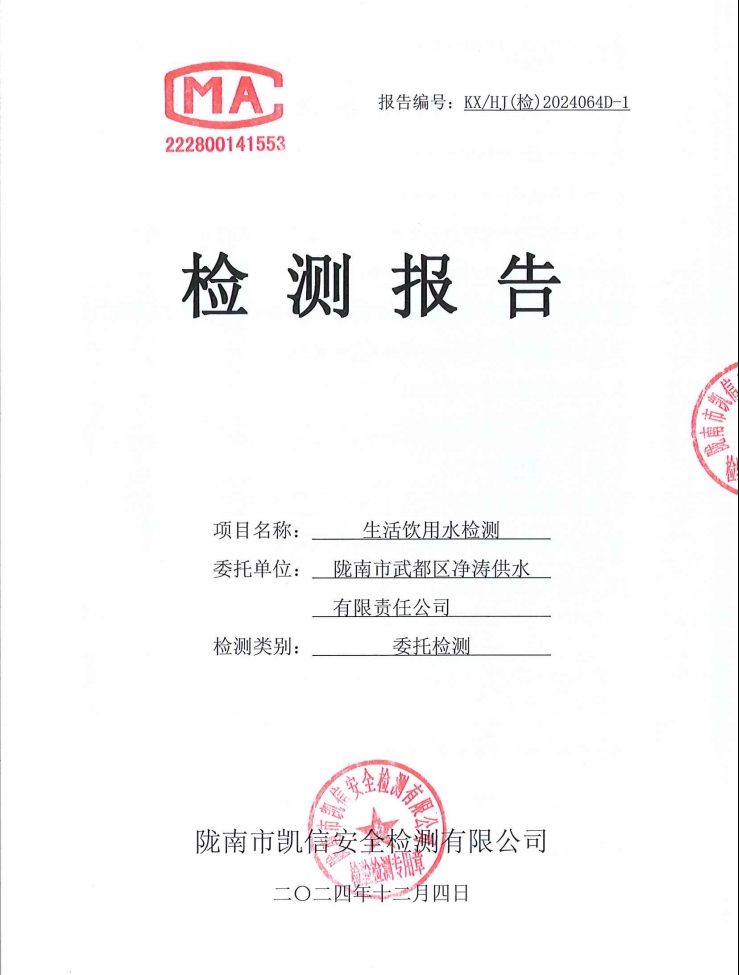 2024年12月4日武都城区饮用水检测报告
