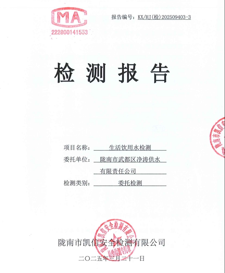 2025年3月21日武都城区饮用水检测报告