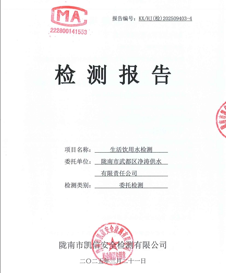 2025年3月21日武都城区饮用水检测报告