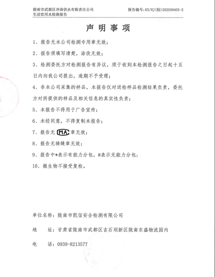 2025年5月24日武都城区饮用水检测报告