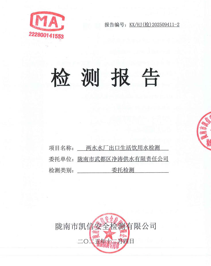 2025年12月4日武都城区饮用水检测报告