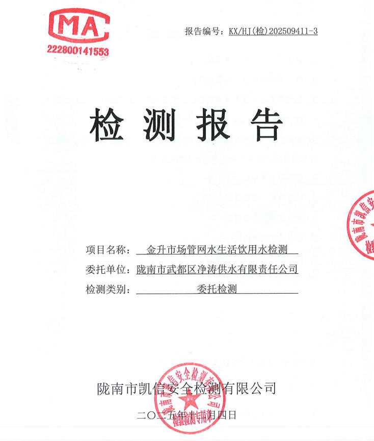 2025年12月4日武都城区饮用水检测报告